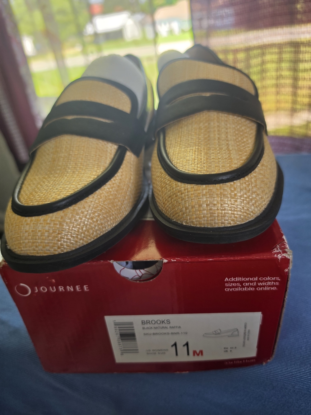 NIB Journee Brooks Natural Raffia & Black Loafers - Women's Size 11M